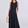 Connecteri  Women Summer Casual Sleeveless Maxi Sundress Button Fit & Flare A-Line Flowy Long Dresses 2024 Beach Outfits
