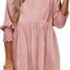 Connecteri  Womens Summer Tunic Dress Casual Loose Short Sleeve Crew Neck Flowy Swing Mini Shift Dresses