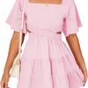 Shy Velvet Women's Summer Dress Square Neck Short Sleeves Crossover Waist Casual Party Mini Dress