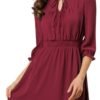 Connecteri  K Women's Autumn Wedding Guest Dresses Ruffle Hem 3/4 Sleeve A-Line Smocked Short Chiffon Dress