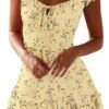 Connecteri  Women's Summer Ruffle Sleeve Sweetheart Neckline Printing Dress Mini Dress