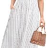 Connecteri  Women's Striped Linen Midi Dress Elegant Square Neck Ruffle Cap Sleeves Maternity Dress 2024 Summer Beach Dress