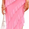 Connecteri?Womens Strapless Tube Asymmetrical Ruffle Maxi Bodycon Dress