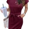 Connecteri  Women's Summer Striped Short Sleeve T Shirt Dress Casual Tie Waist with Pockets