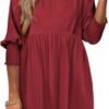 Connecteri  Womens Summer Tunic Dress Casual Loose Short Sleeve Crew Neck Flowy Swing Mini Shift Dresses