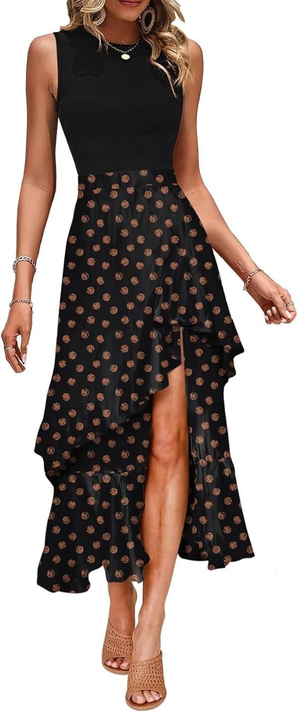 Connecteri  Women's Summer 2024 Maxi Dress Spaghetti Strap Spring Casual Boho Split Beach Long Flowy Dresses Trendy