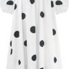 Connecteri  Women's Summer Cotton Puff Sleeves Casual Vintage Polka Dots Print Off Shoulder Midi Dress