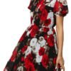 Connecteri  Work Dresses for Women 2023 Long Sleeves Chiffon Black Dress Retro Pleated Buttons Down Bow Tie Loose Causal Dresses