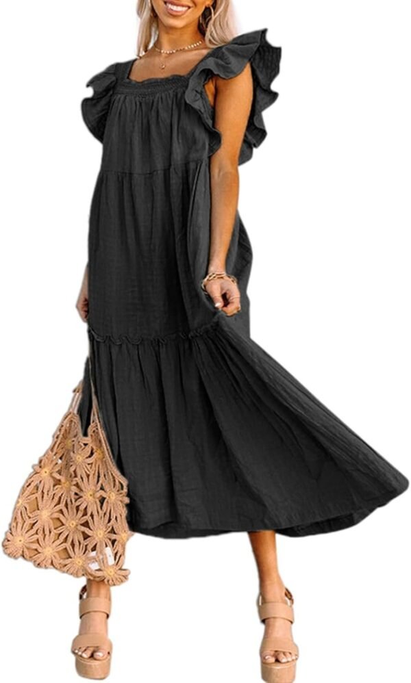 Connecteri  Women's 2024 Spring Summer Square Collar Dress Off Shoulder Style Elegant Ruffle Hemline Skirt Mini Dresses S-XL