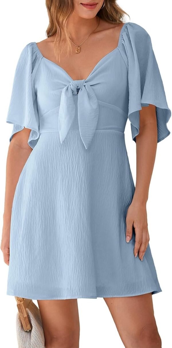 Connecteri  Womens Dresses 2024 Spring Summer Deep V Neck Elegant Bow tie Mini Dress S-XL