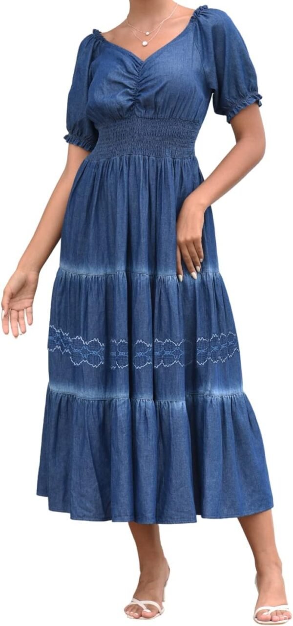 Connecteri  Women's Maxi Dress Sleeveless Denim Long Summer A-line Casual Blue Cotton Boho Flowy Sundresses for Women