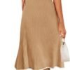 Connecteri  Women's V Neck Ribbed Knit Midi Dress Short Sleeve Button Elegant Bodycon Sweater Dresses