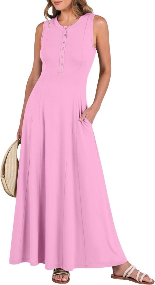 Connecteri  Women Summer Casual Sleeveless Maxi Sundress Button Fit & Flare A-Line Flowy Long Dresses 2024 Beach Outfits