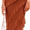 Connecteri  Womens Strapless Tube Asymmetrical Ruffle Maxi Bodycon Dress