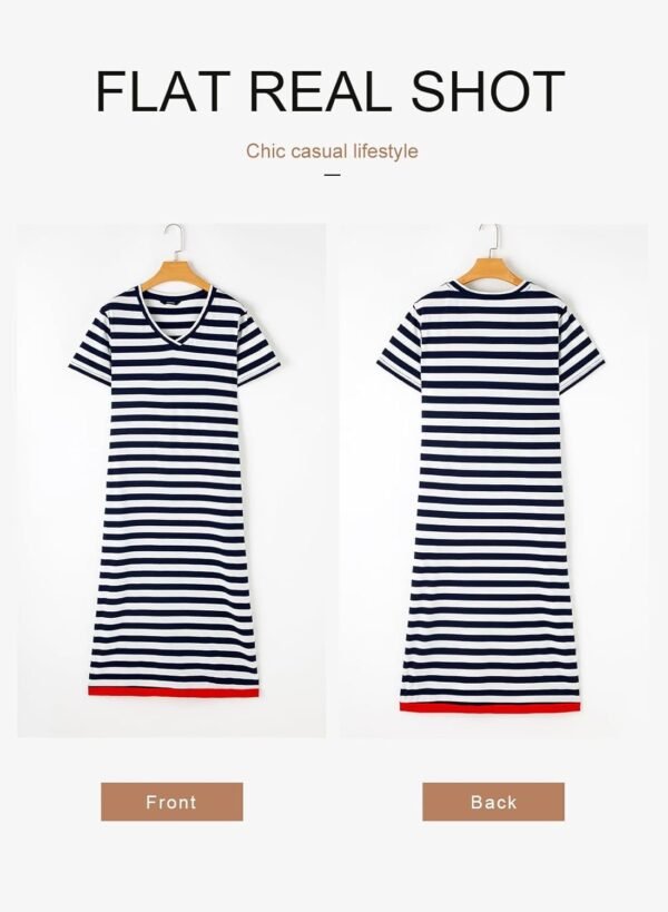 Connecteri  Summer Dress Casual Womens Fashion Short Sleeve Maxi Dress T Shirt Dress Striped Long Color Block Maxi Dress
