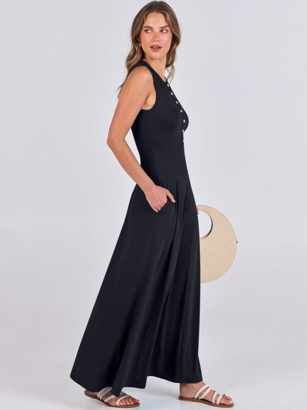 Connecteri  Women Summer Casual Sleeveless Maxi Sundress Button Fit & Flare A-Line Flowy Long Dresses 2024 Beach Outfits