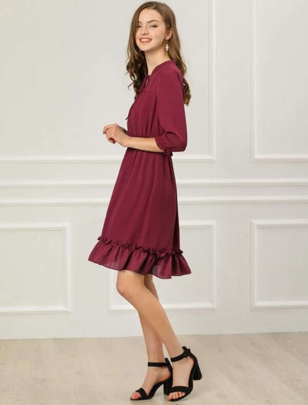 Connecteri  K Women's Autumn Wedding Guest Dresses Ruffle Hem 3/4 Sleeve A-Line Smocked Short Chiffon Dress