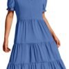 Connecteri  Women's 2024 Summer Short Puff Sleeve Midi Dress Casual V Neck High Waist Tiered Swing A Line Dresses