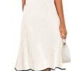 Connecteri  Women's V Neck Ribbed Knit Midi Dress Short Sleeve Button Elegant Bodycon Sweater Dresses