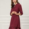 Connecteri  K Women's Autumn Wedding Guest Dresses Ruffle Hem 3/4 Sleeve A-Line Smocked Short Chiffon Dress