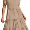 Connecteri  Women's 2024 Summer Short Puff Sleeve Midi Dress Casual V Neck High Waist Tiered Swing A Line Dresses