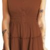 Connecteri  Womens Summer Dresses 2024 Sleeveless Button Down Smocked Elastic Waist Ruffle Tiered Casual Swing Mini Dress