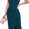 Connecteri  KARIN Women's Halterneck Sleeveless Ruched Bodycon Slit Wrap Party Cocktail Midi Dress