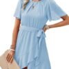 Connecteri  Womens Summer Dresses 2024 Crewneck Short Sleeve Waist Tie Ruffle Casual Chiffon A-Line Swing Mini Dress