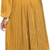 Connecteri  Womens V Neck Flowy Ruffle Pleated Casual Fall Dress