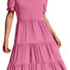 Connecteri  Women's 2024 Summer Short Puff Sleeve Midi Dress Casual V Neck High Waist Tiered Swing A Line Dresses