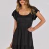Connecteri  Women??s 2024 Summer Casual Maxi Dress Flutter Sleeve Scoop Neck Smocked Tiered A Line Flowy Beach Long Sun Dresses