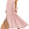 Connecteri  Women's 2024 Spring Summer Square Collar Dress Off Shoulder Style Elegant Ruffle Hemline Skirt Mini Dresses S-XL