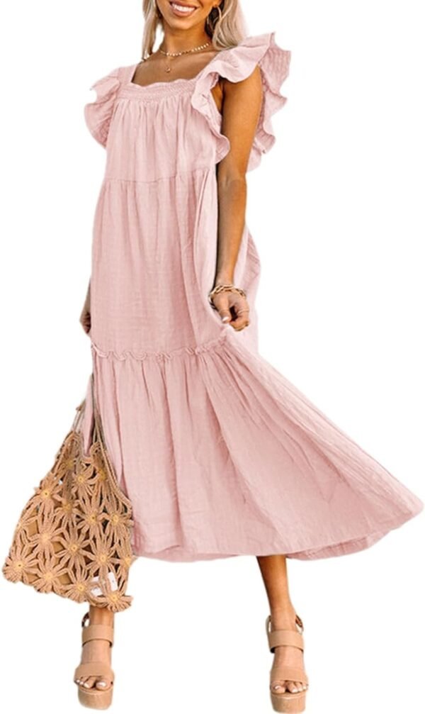 Connecteri  Women's 2024 Spring Summer Square Collar Dress Off Shoulder Style Elegant Ruffle Hemline Skirt Mini Dresses S-XL