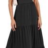 Connecteri  Women's Summer Casual Long Maxi Beach Vacation Dresses Sleeveless Square Neck Flowy Tiered Sun Dress with Pockets