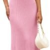 Connecteri  Women's V Neck Ribbed Knit Maxi Dress Button Short Sleeve Slim Fit Bodycon Sweater Dress
