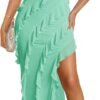 Connecteri Women's 2024 Strapless Bodycon Dress Sexy Off Shoulder Mesh Tassel Ruffle Side Split Tube Party Maxi Dresses