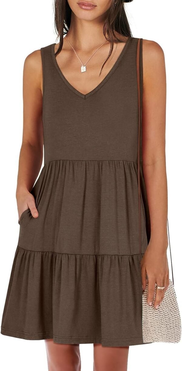 Connecteri  Womens Summer Casual Tank Dress Sleeveless V Neck T Shirt Sundress Flowy Tiered Swing Mini Beach Vacation Dresses