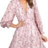 Connecteri  Womens 2024 Spring Summer Deep V Neck Ruffle Floral Flowy Mini Dress