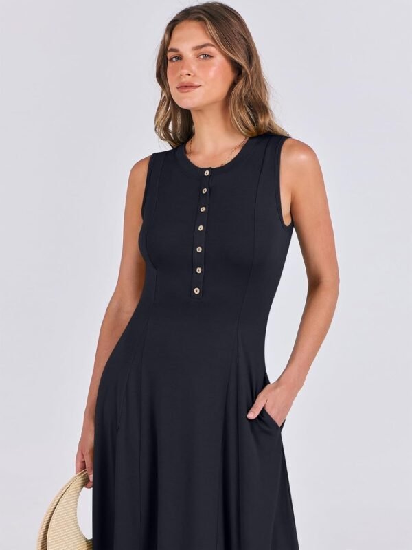 Connecteri  Women Summer Casual Sleeveless Maxi Sundress Button Fit & Flare A-Line Flowy Long Dresses 2024 Beach Outfits