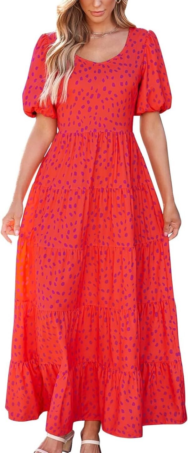 Connecteri  Womens Dresses 2024 Puff Sleeve Floral Casual Summer Dresses Smocked Backless Beach Flowy Tiered Maxi Dress