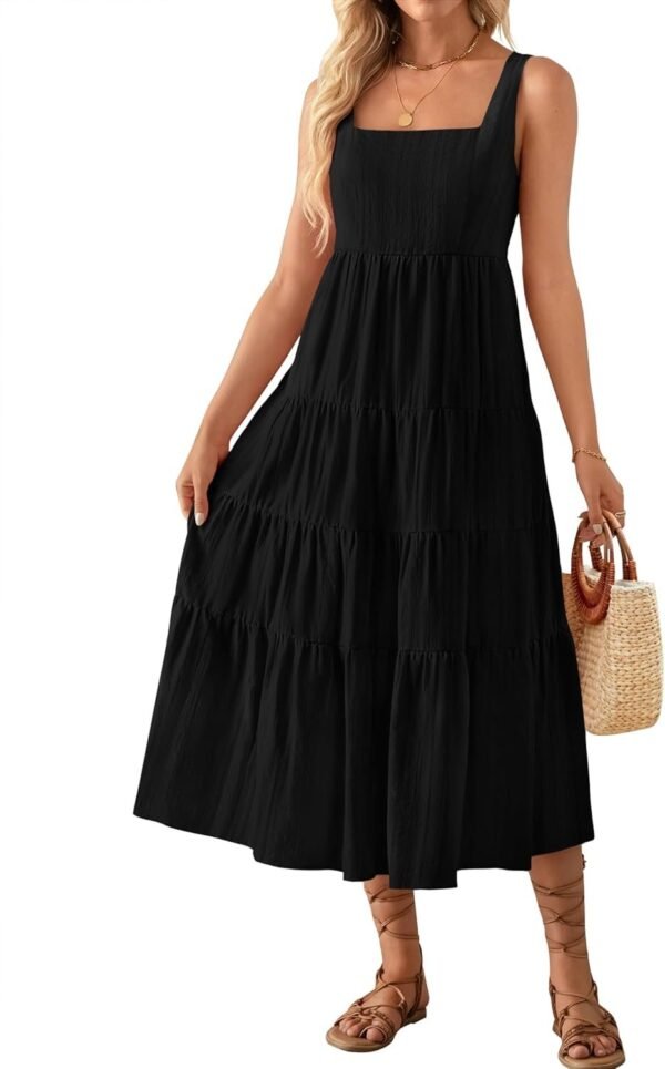 Connecteri Women's 2024 Summer Sleeveless Dress Casual Backless Loose Flowy Tiered Sundress Beach Cover up Tank Dresses