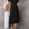 Connecteri  Women's Summer Casual V Neck Ruffle Sleeve Smocked High Waist Midi Dress with Pockets
