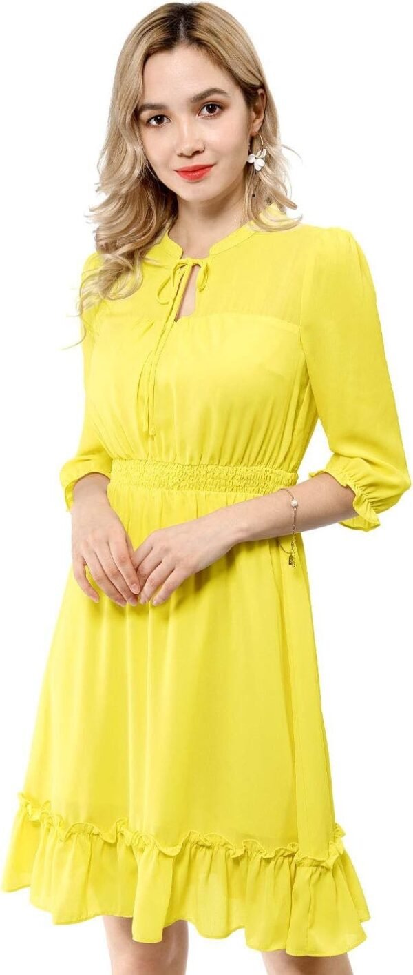Connecteri  K Women's Autumn Wedding Guest Dresses Ruffle Hem 3/4 Sleeve A-Line Smocked Short Chiffon Dress