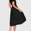 Connecteri Womens Summer Short Sleeve Midi Dresses Spring Casual Crew Neck Knit Belted Pleated A Line Flowy Wedding Guest Dress