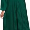 Connecteri  Womens V Neck Flowy Ruffle Pleated Casual Fall Dress