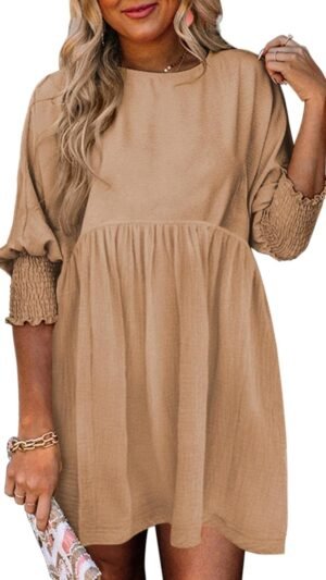 Connecteri  Womens Summer Tunic Dress Casual Loose Short Sleeve Crew Neck Flowy Swing Mini Shift Dresses