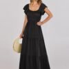 Connecteri  Women??s 2024 Summer Casual Maxi Dress Flutter Sleeve Scoop Neck Smocked Tiered A Line Flowy Beach Long Sun Dresses