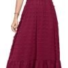 Connecteri  Womens 2024 Puff Short Sleeve Square Neck Swiss Dot Smocked Waist Ruffle Hem Tiered Long Dress