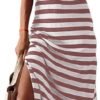 Connecteri  Summer Dress Casual Womens Fashion Short Sleeve Maxi Dress T Shirt Dress Striped Long Color Block Maxi Dress