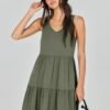 Connecteri  Womens Summer Casual Tank Dress Sleeveless V Neck T Shirt Sundress Flowy Tiered Swing Mini Beach Vacation Dresses